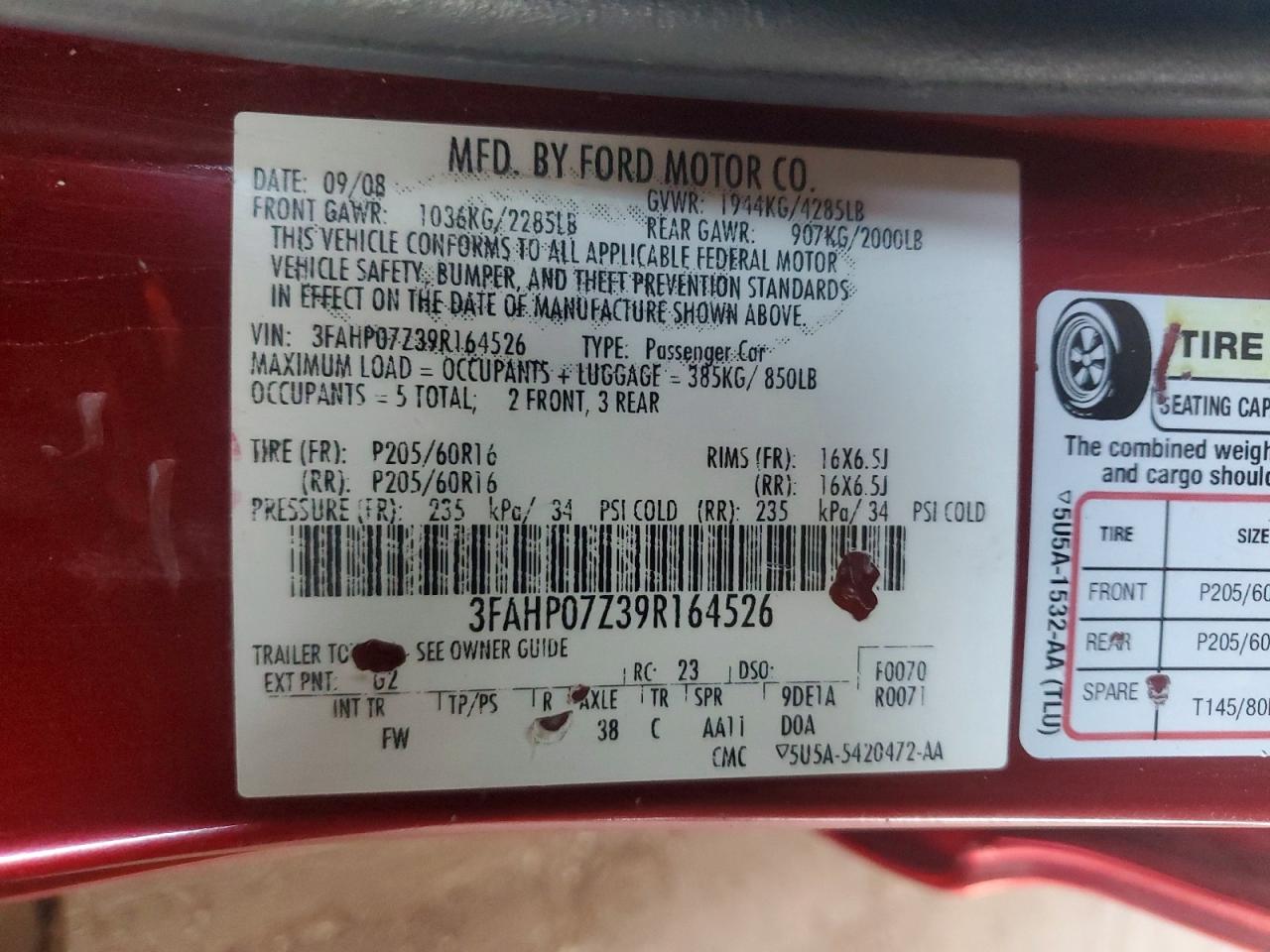 2009 FORD FUSION SE photo 12