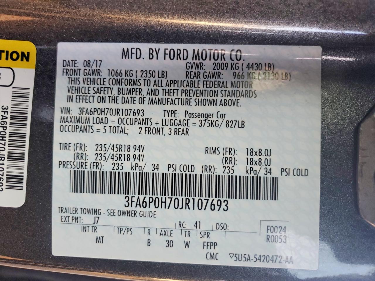 2018 FORD FUSION SE photo 12