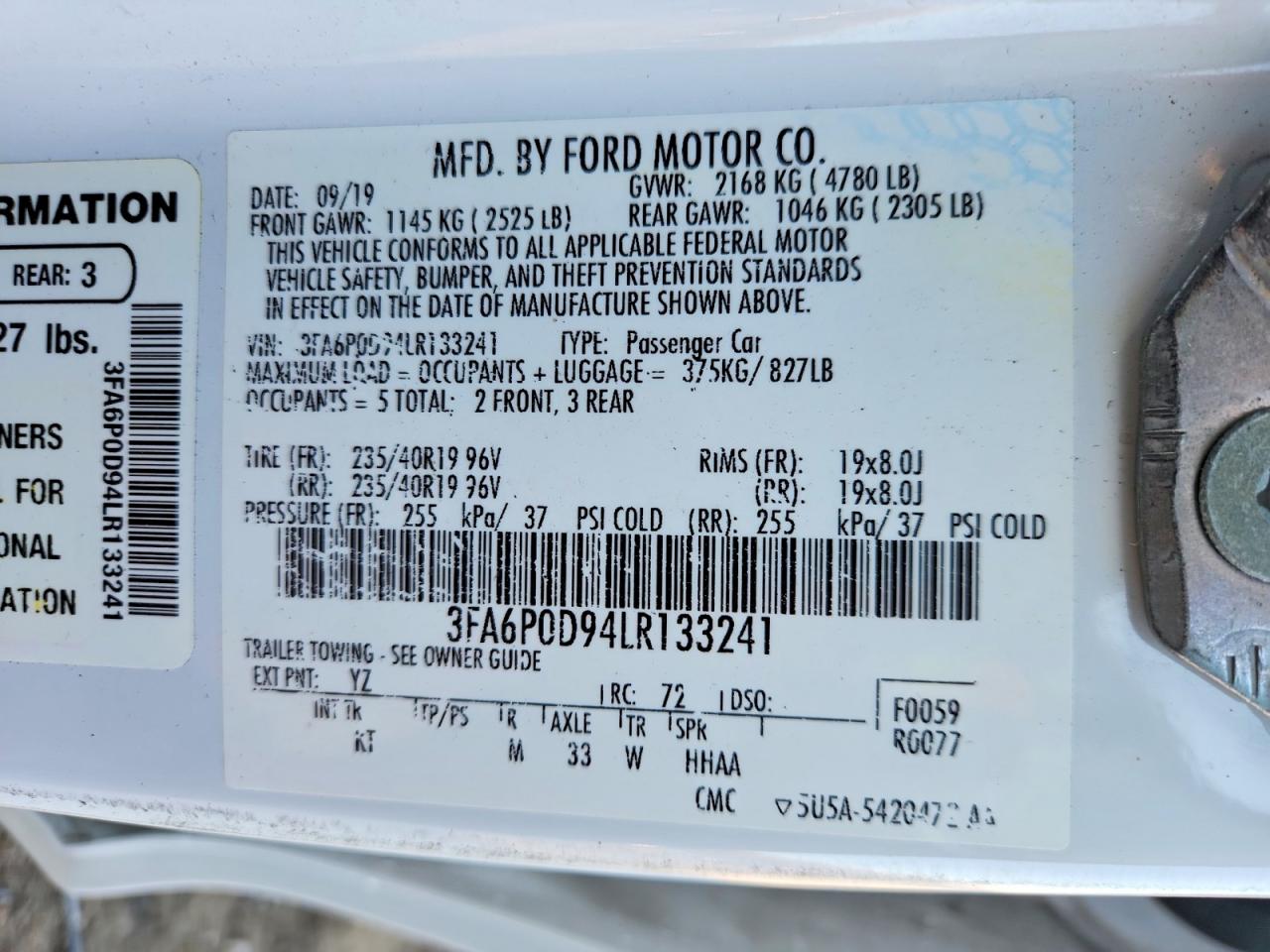 2020 FORD FUSION TITANIUM photo 13