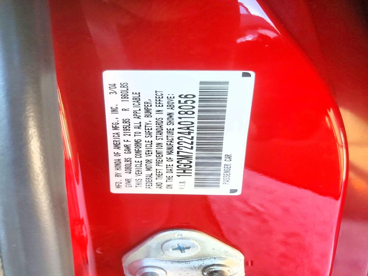 2004 HONDA ACCORD LX photo 23