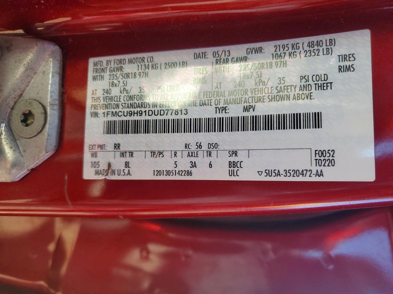 2013 FORD ESCAPE SEL photo 12