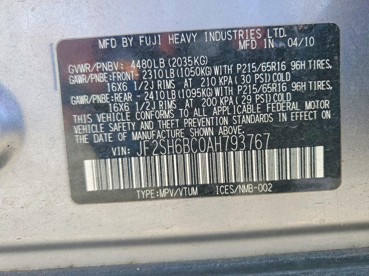 2010 SUBARU FORESTER XS photo 13