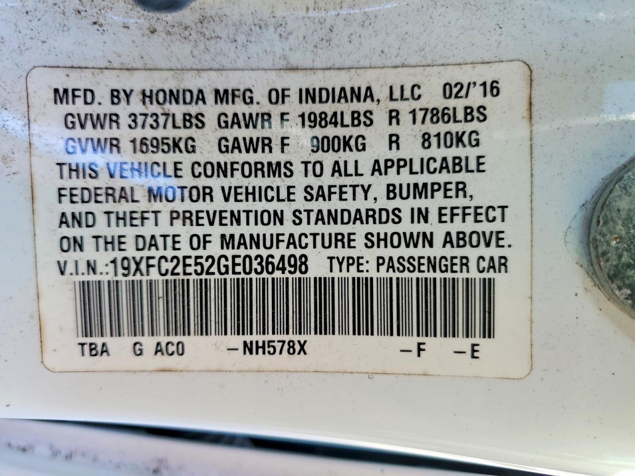 2016 HONDA CIVIC LX photo 12