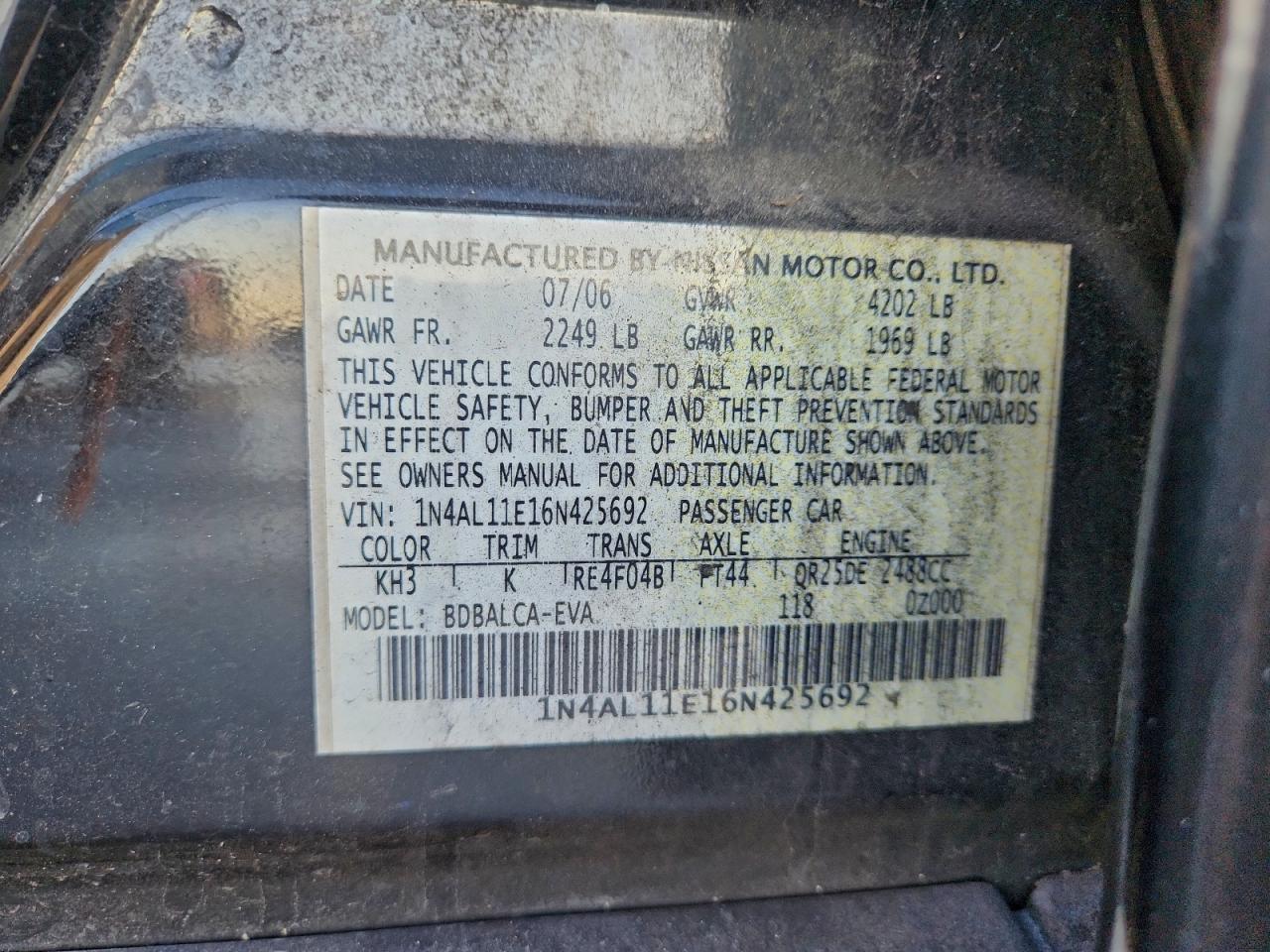 2006 NISSAN ALTIMA S photo 12