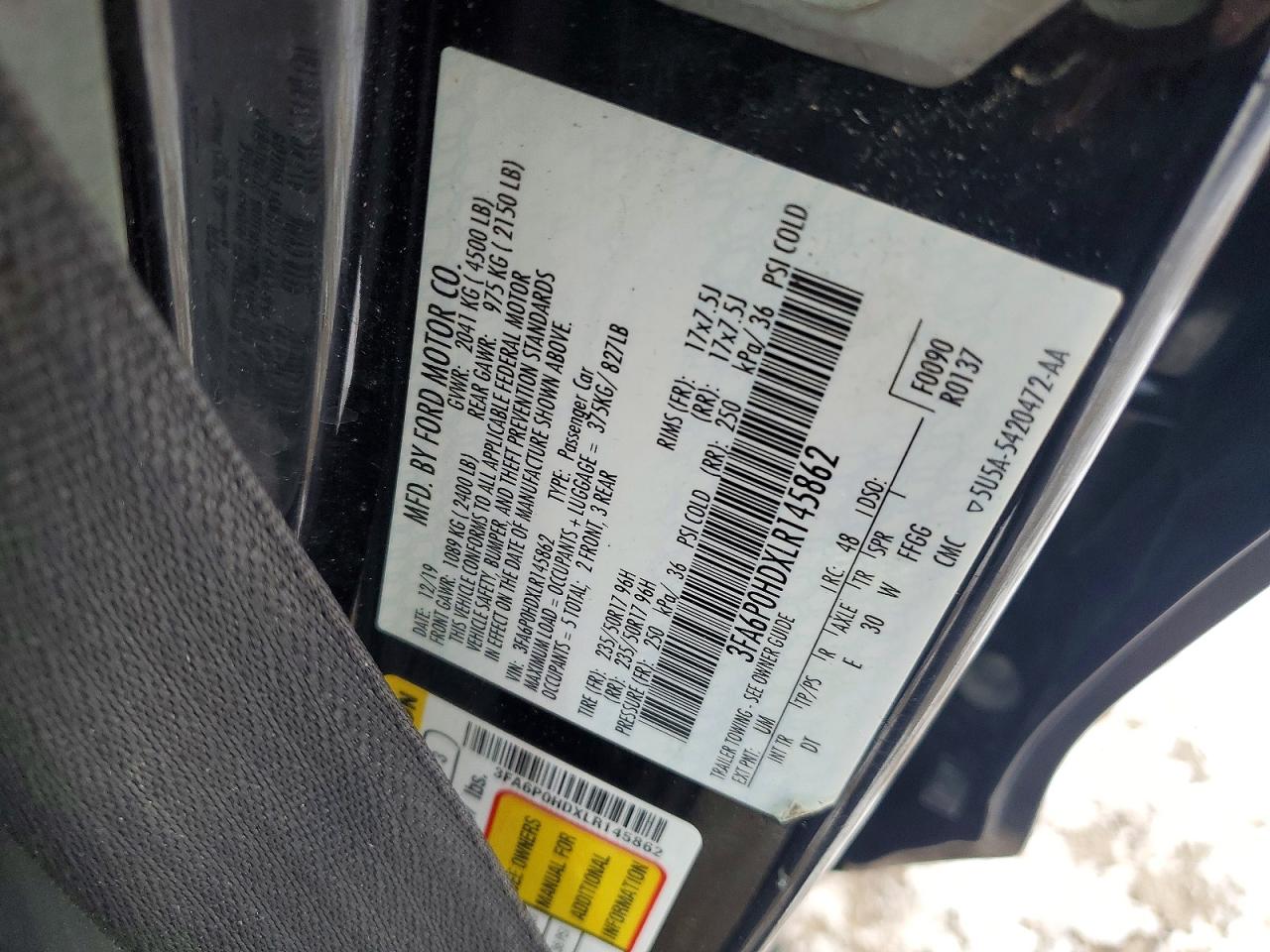 2020 FORD FUSION SE photo 12