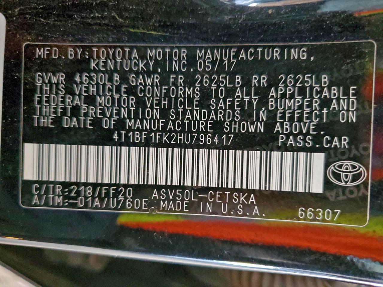 2017 TOYOTA CAMRY LE photo 12