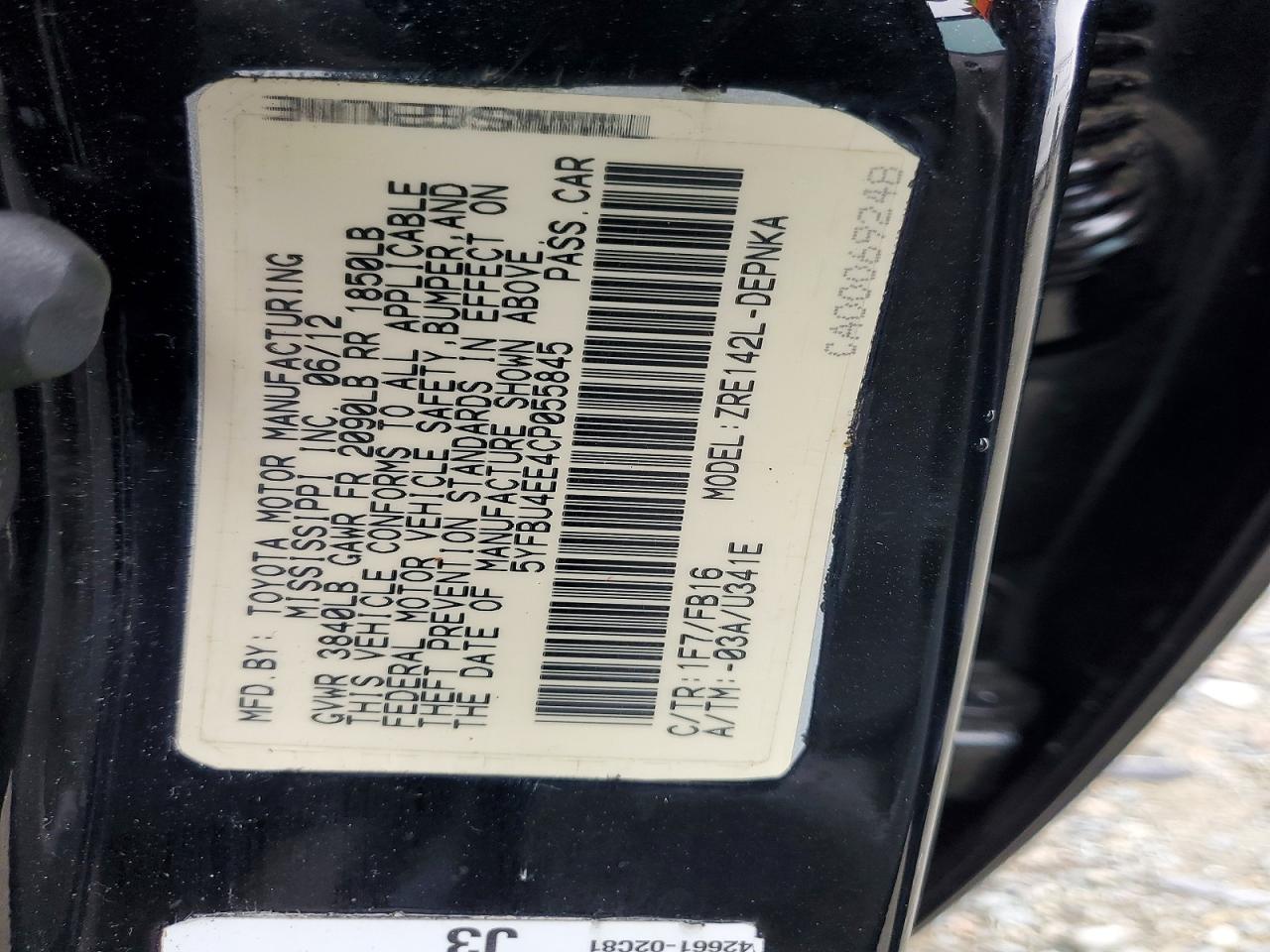 2012 TOYOTA COROLLA BASE photo 12