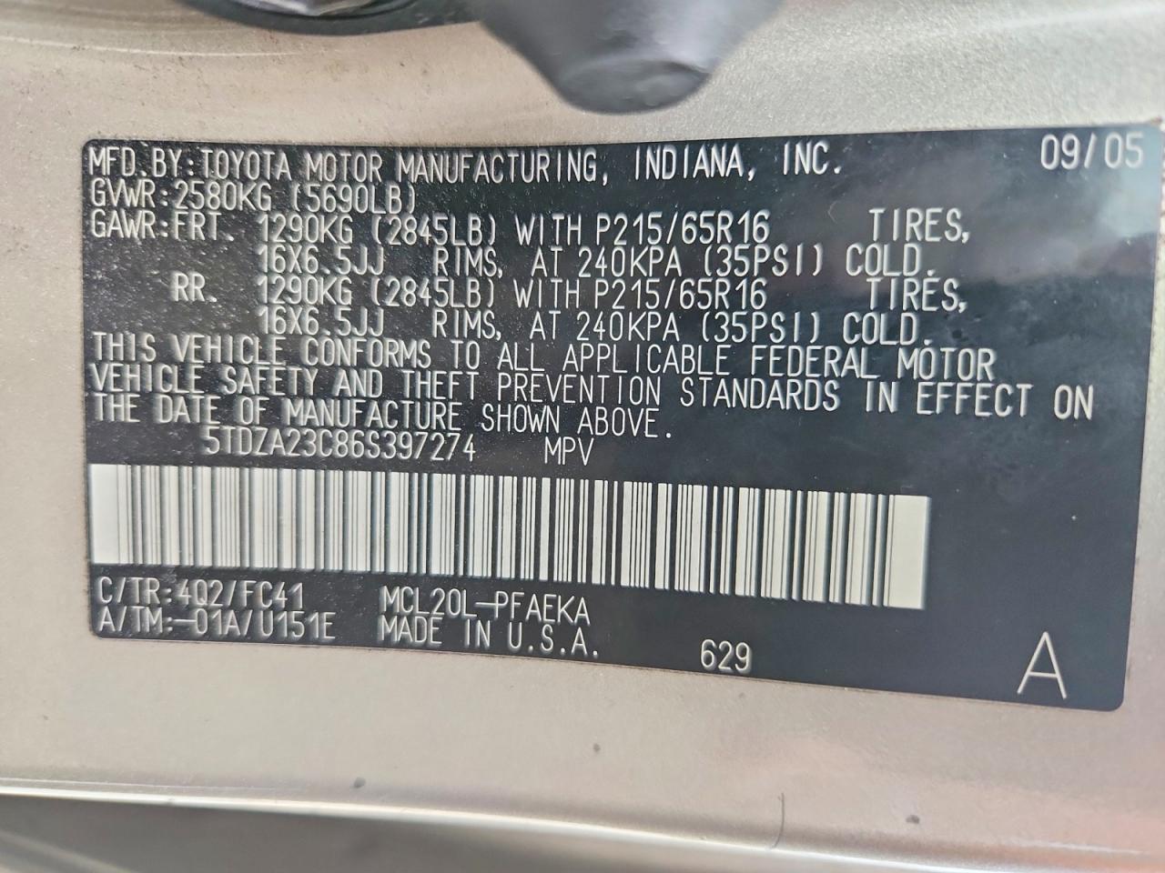 2006 TOYOTA SIENNA CE photo 27