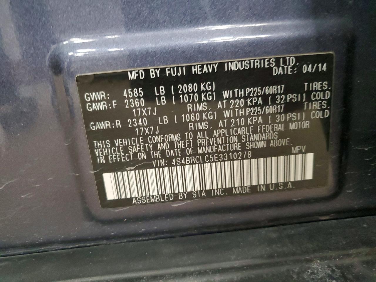 2014 SUBARU OUTBACK 2.5I LIMITED photo 12