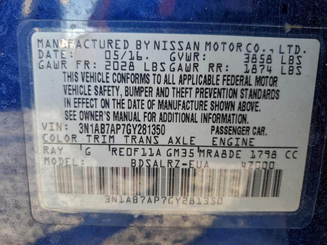 2016 NISSAN SENTRA S photo 12