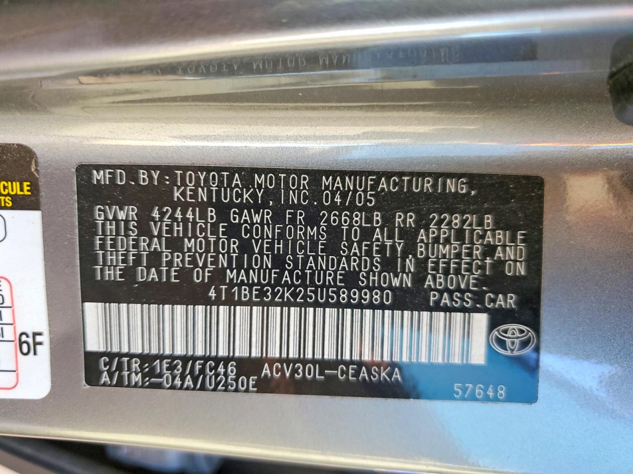 2005 TOYOTA CAMRY LE photo 12