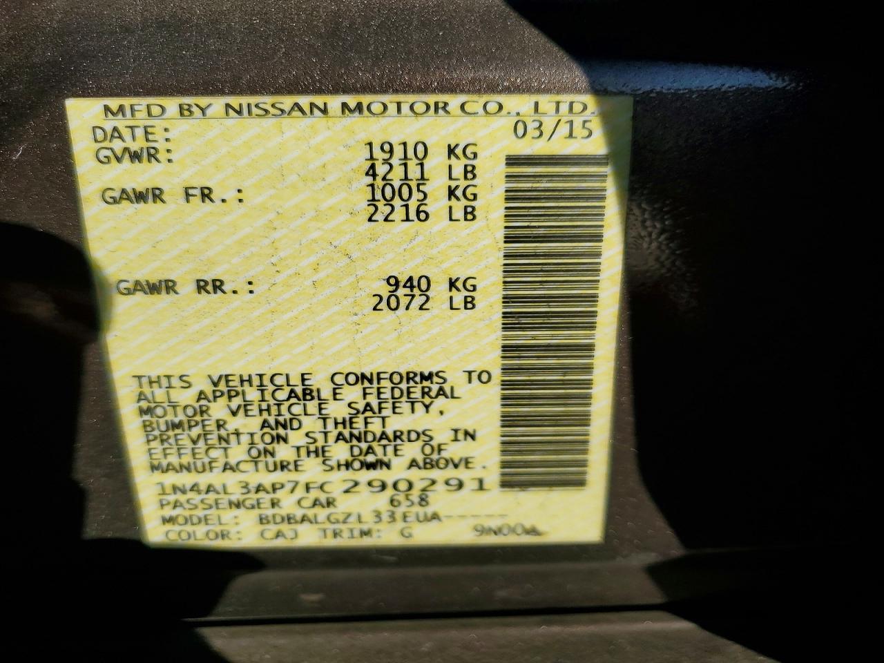 2015 NISSAN ALTIMA 2.5 photo 12