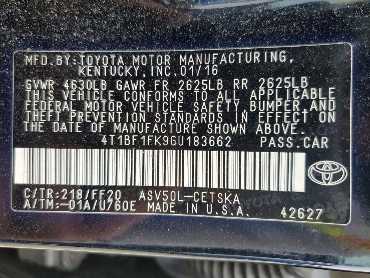 2016 TOYOTA CAMRY LE photo 13