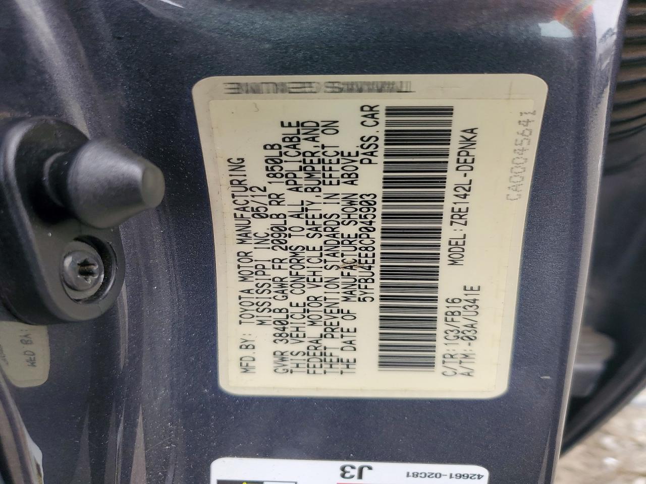 2012 TOYOTA COROLLA BASE photo 12