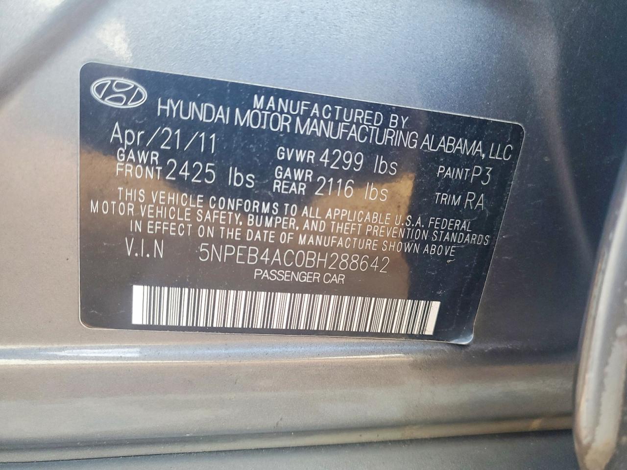 2011 HYUNDAI SONATA GLS photo 12