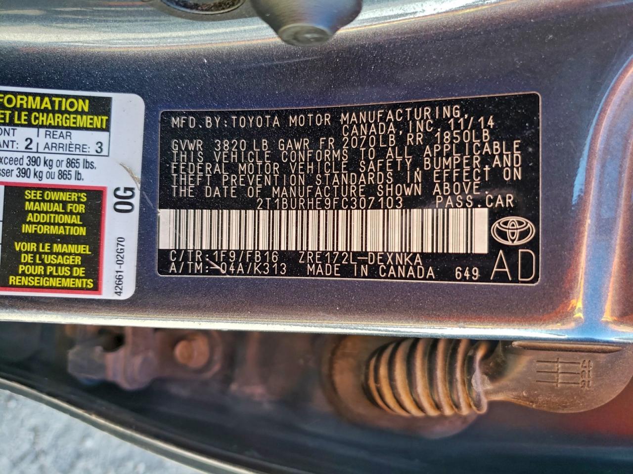 2015 TOYOTA COROLLA L photo 12