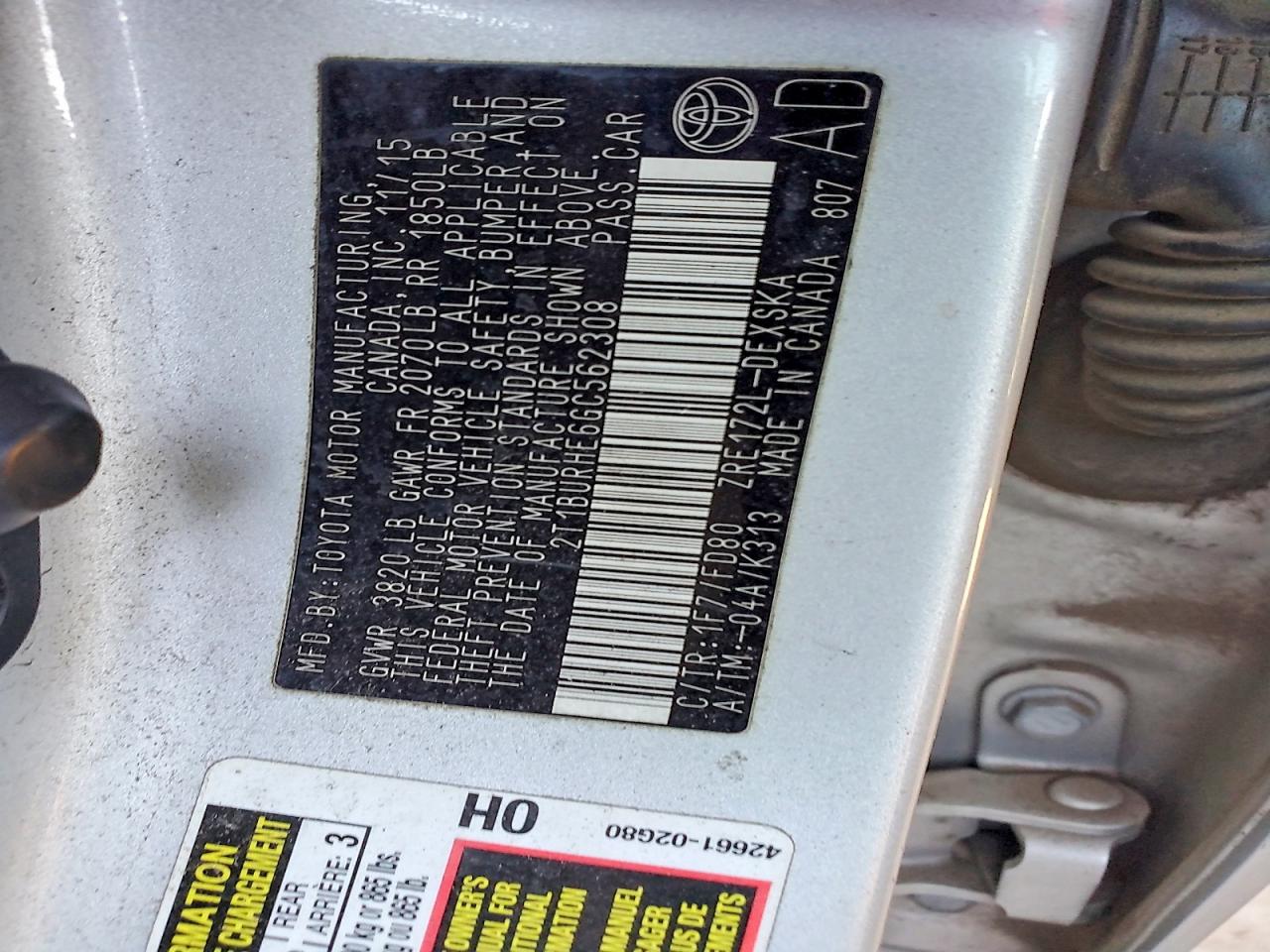 2016 TOYOTA COROLLA L photo 12