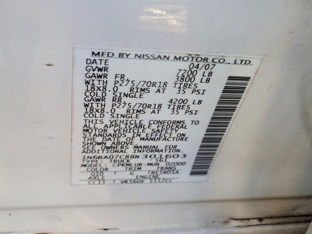 2008 NISSAN TITAN XE photo 12