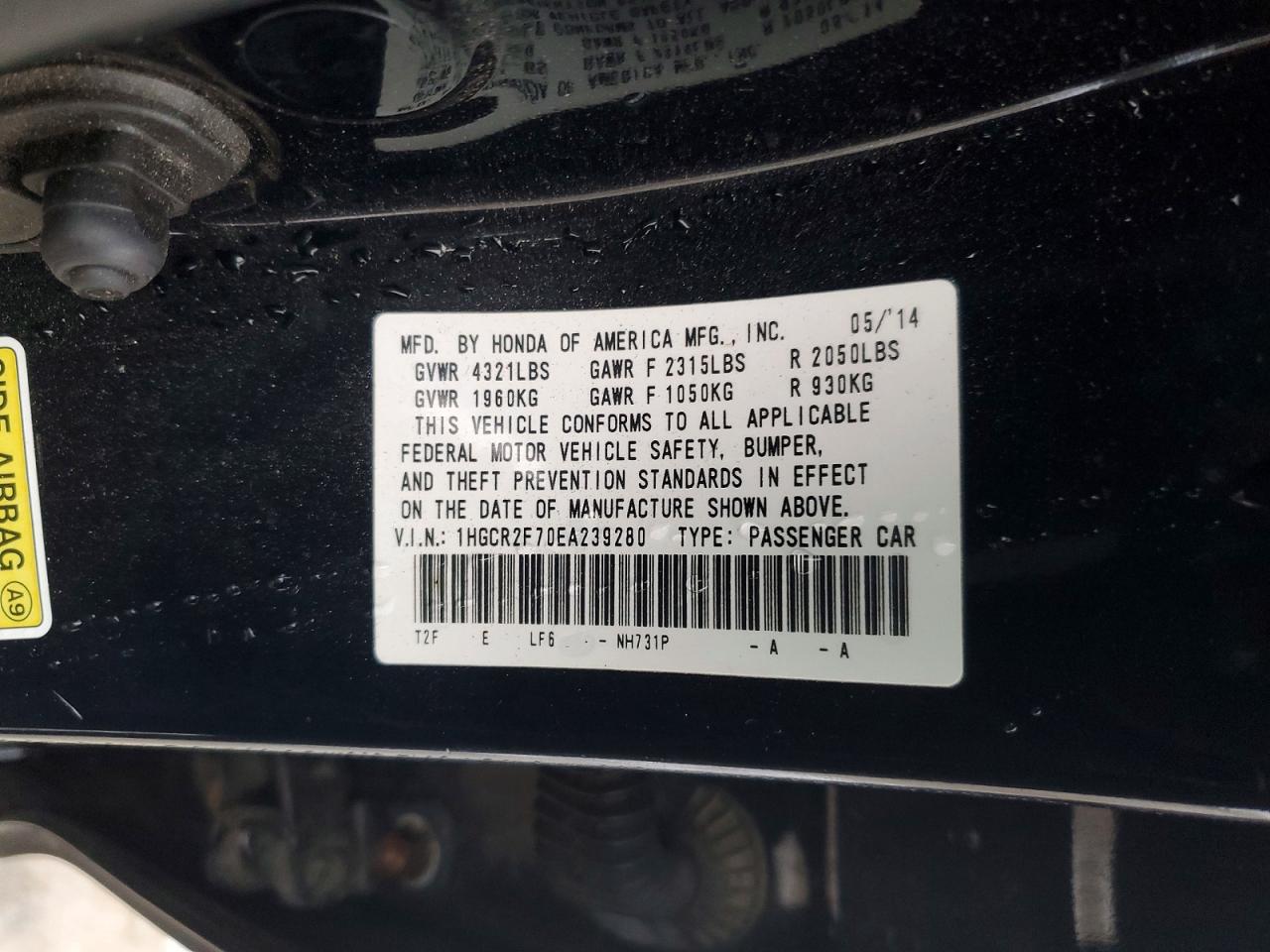 2014 HONDA ACCORD EX photo 12