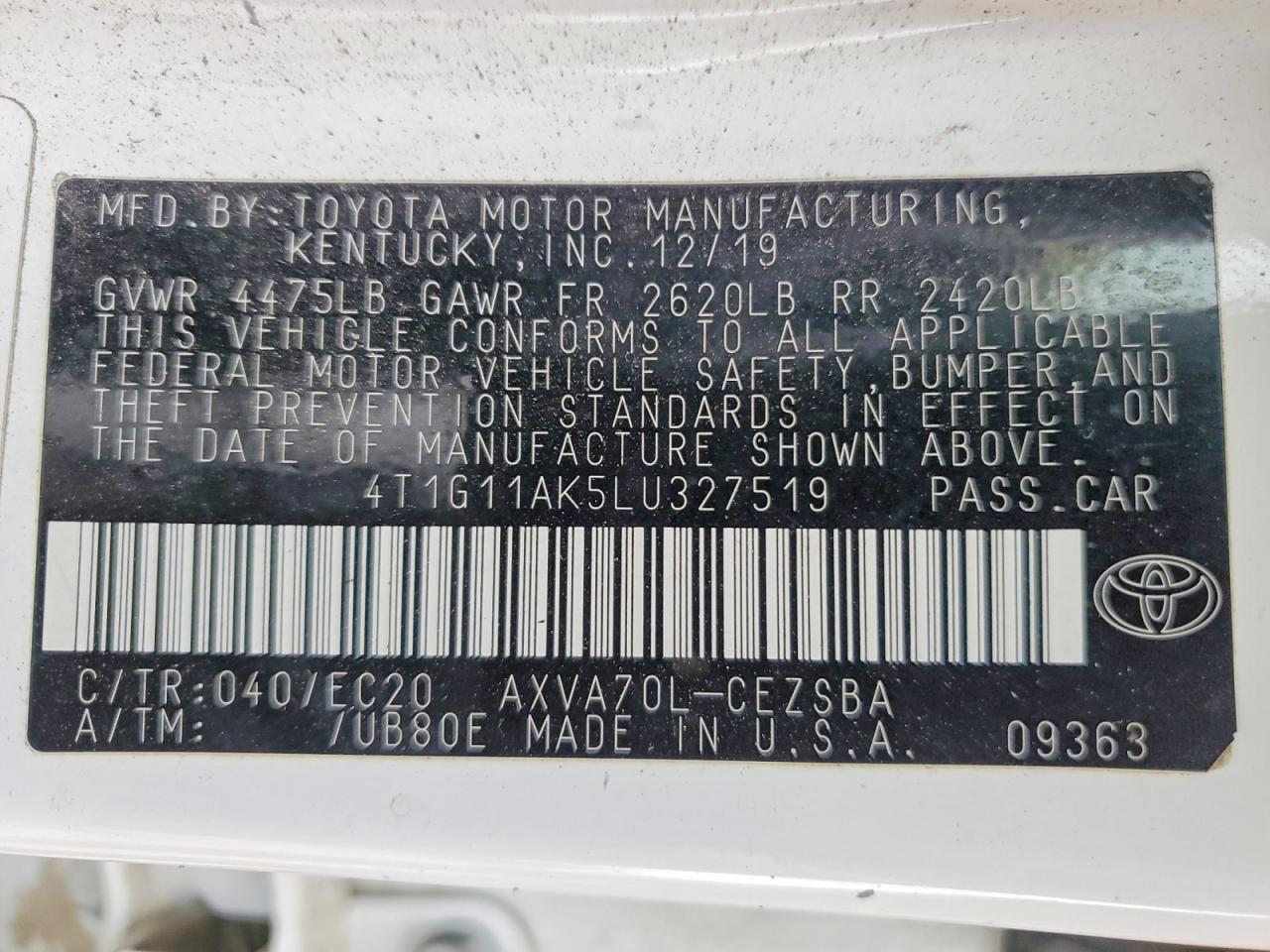 2020 TOYOTA CAMRY SE NIGHTSHADE photo 12