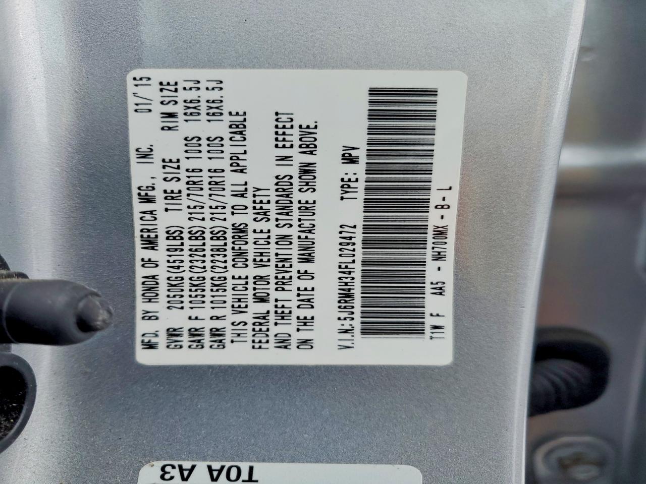 2015 HONDA CR-V LX photo 13