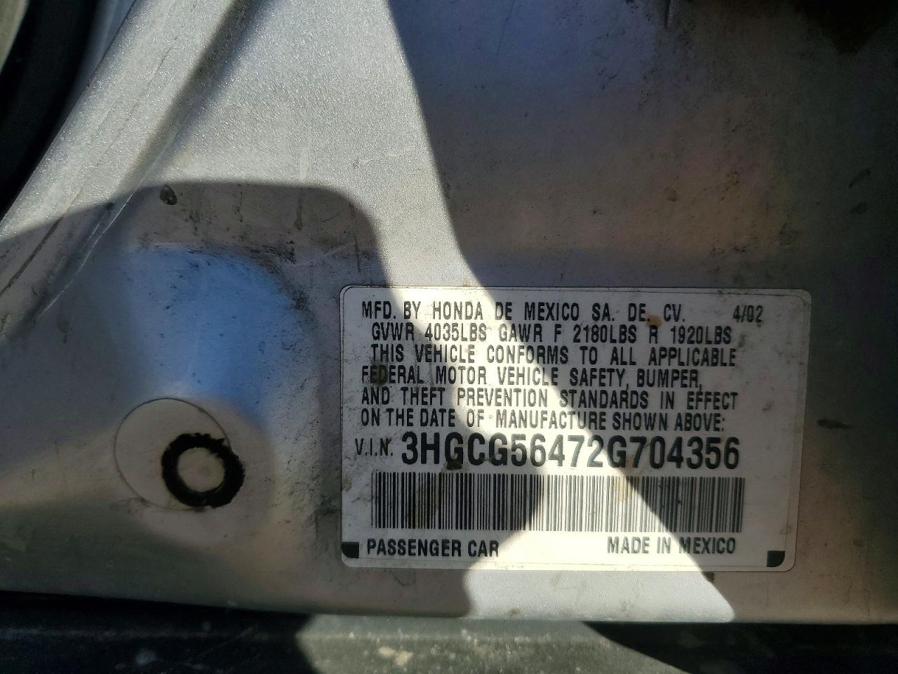 2002 HONDA ACCORD LX photo 25