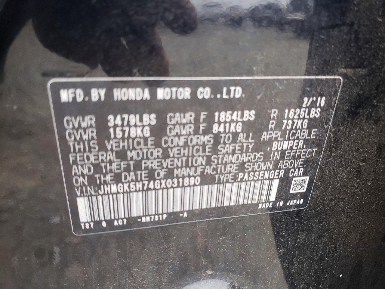 2016 HONDA FIT EX photo 12