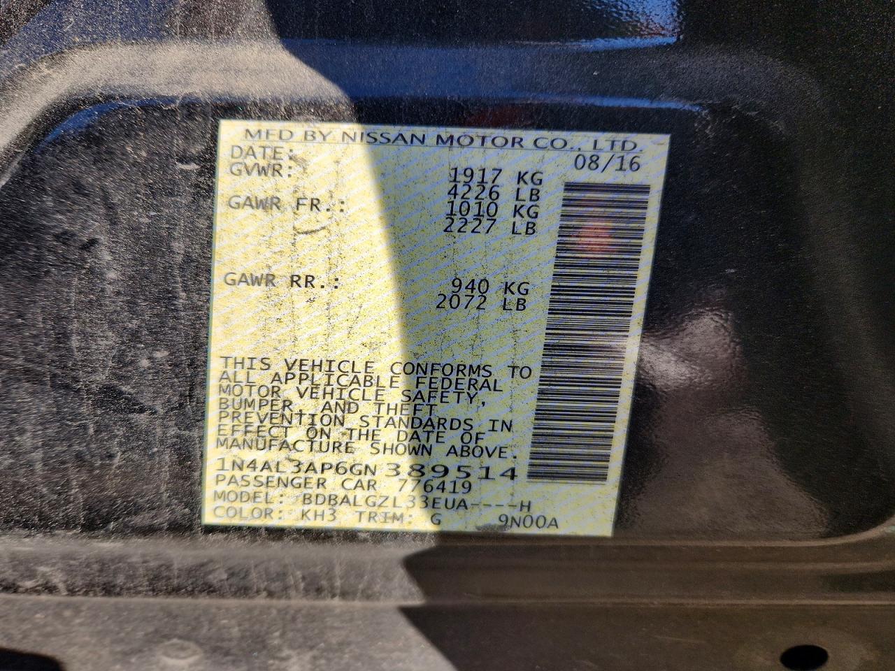 2016 NISSAN ALTIMA 2.5 photo 13
