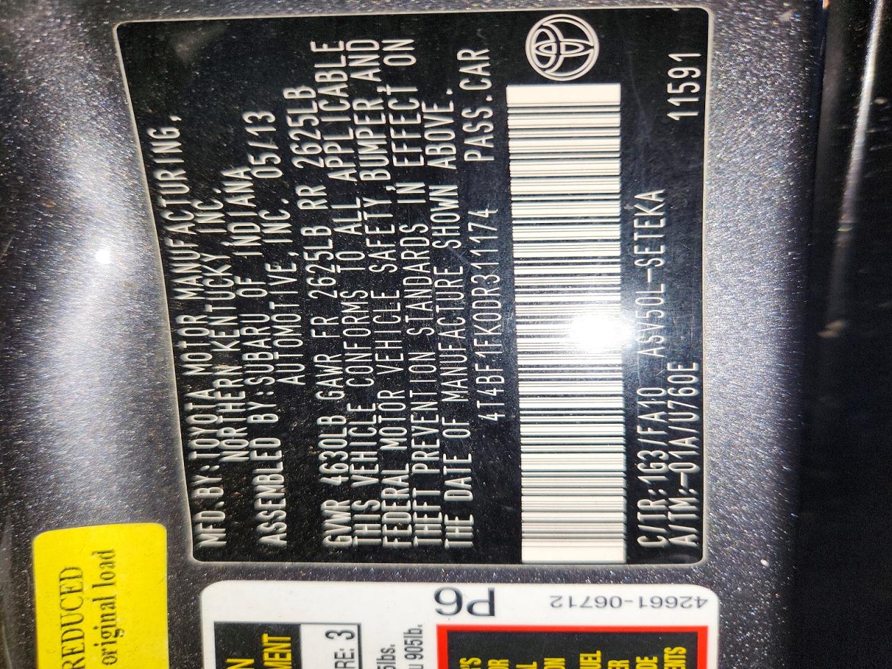 2013 TOYOTA CAMRY L photo 23