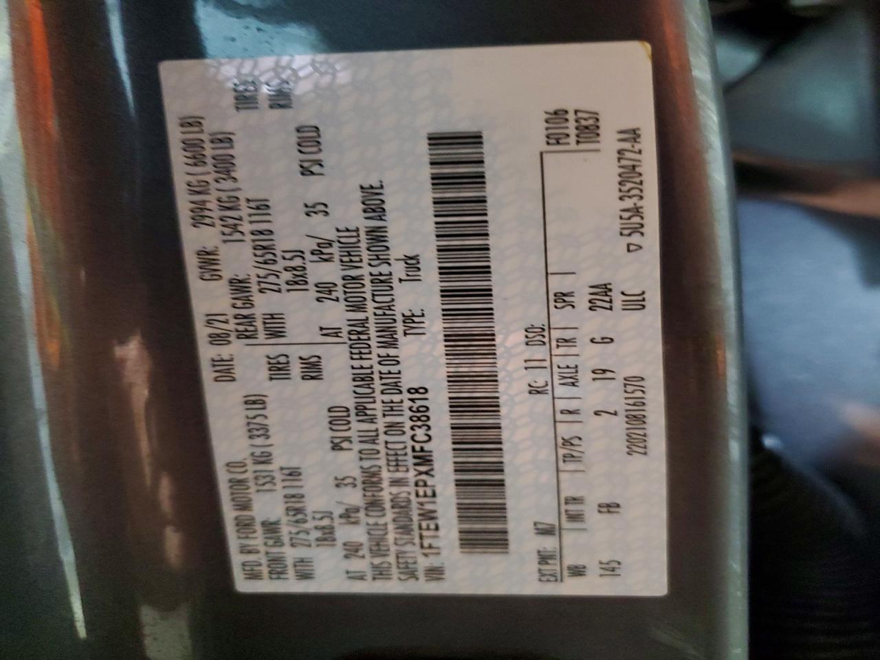 2021 FORD F150 SUPERCREW photo 12