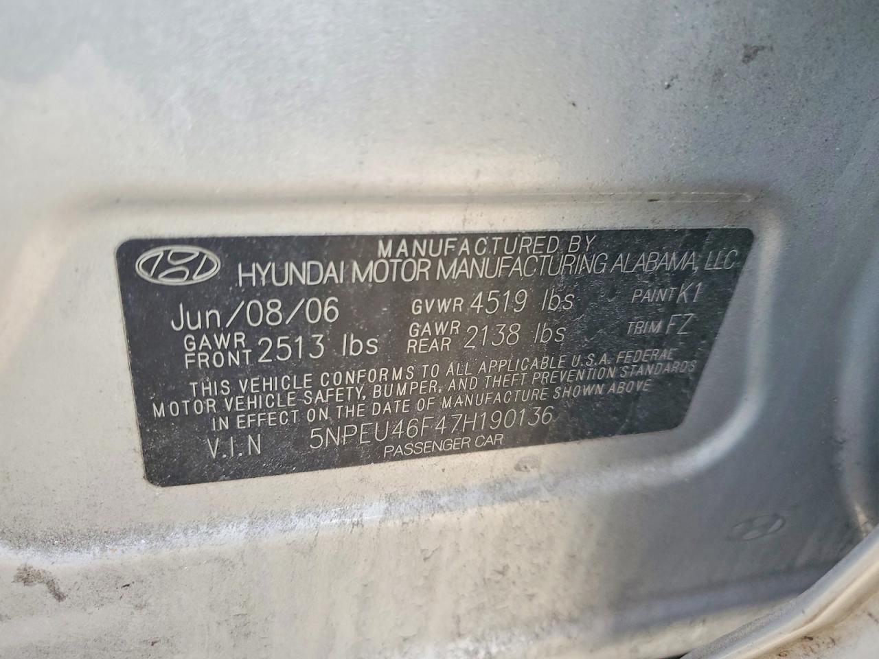 2007 HYUNDAI SONATA SE photo 12