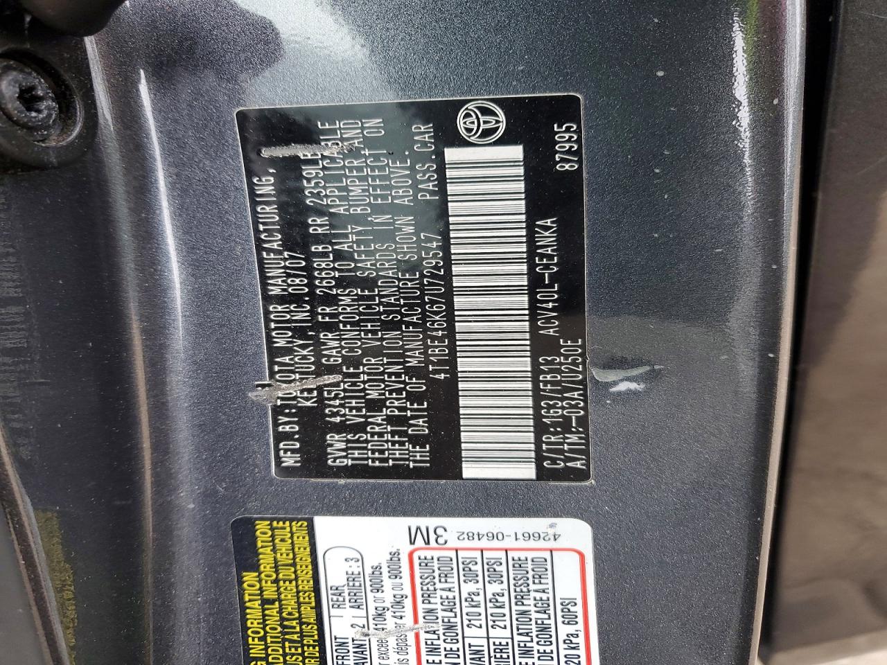 2007 TOYOTA CAMRY CE photo 23