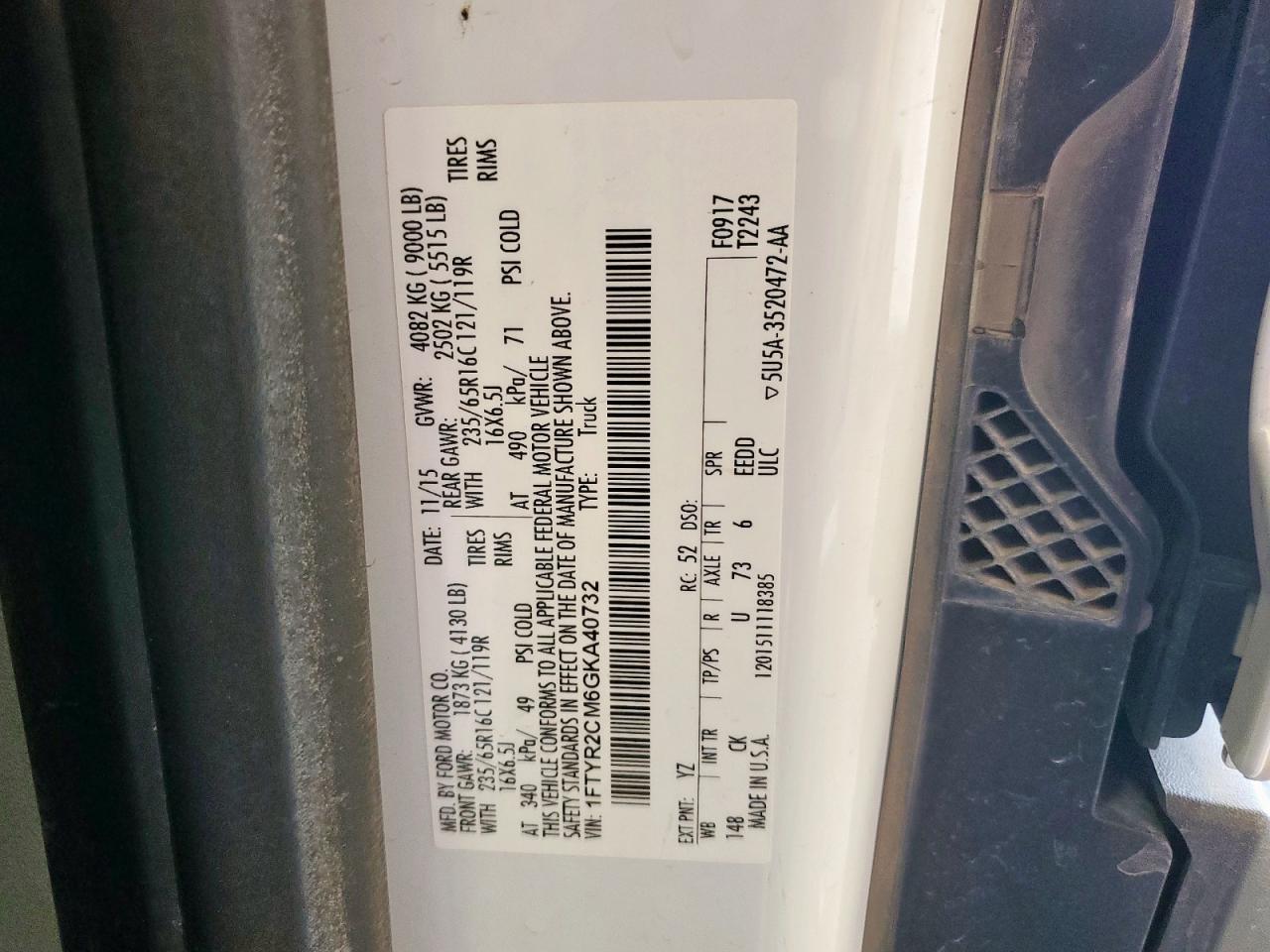 2016 FORD TRANSIT T-250 photo 13