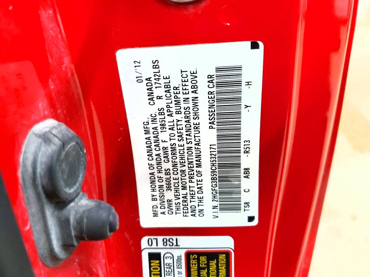 2012 HONDA CIVIC LX photo 12