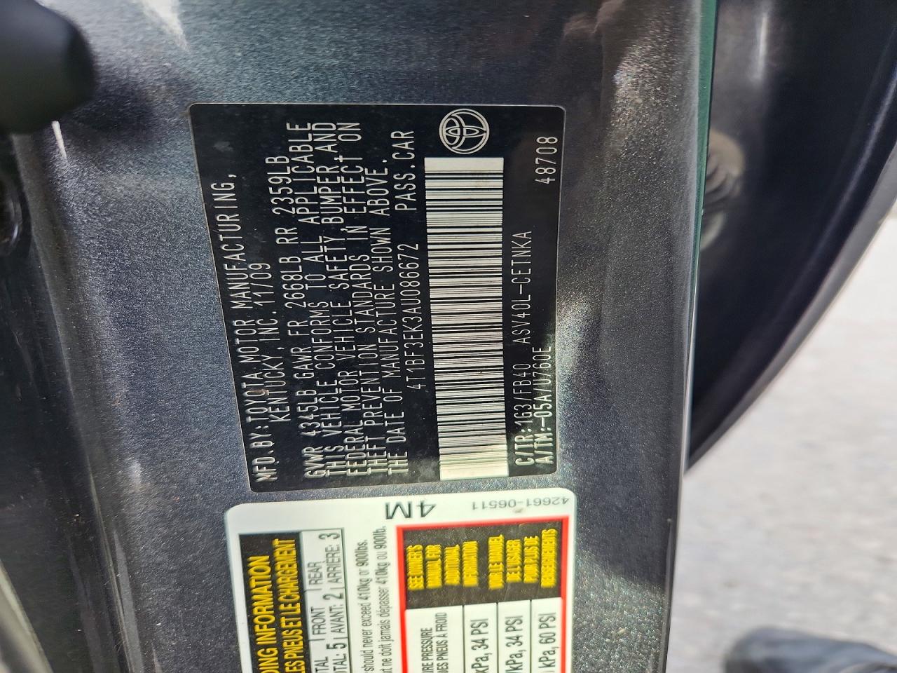 2010 TOYOTA CAMRY BASE photo 23