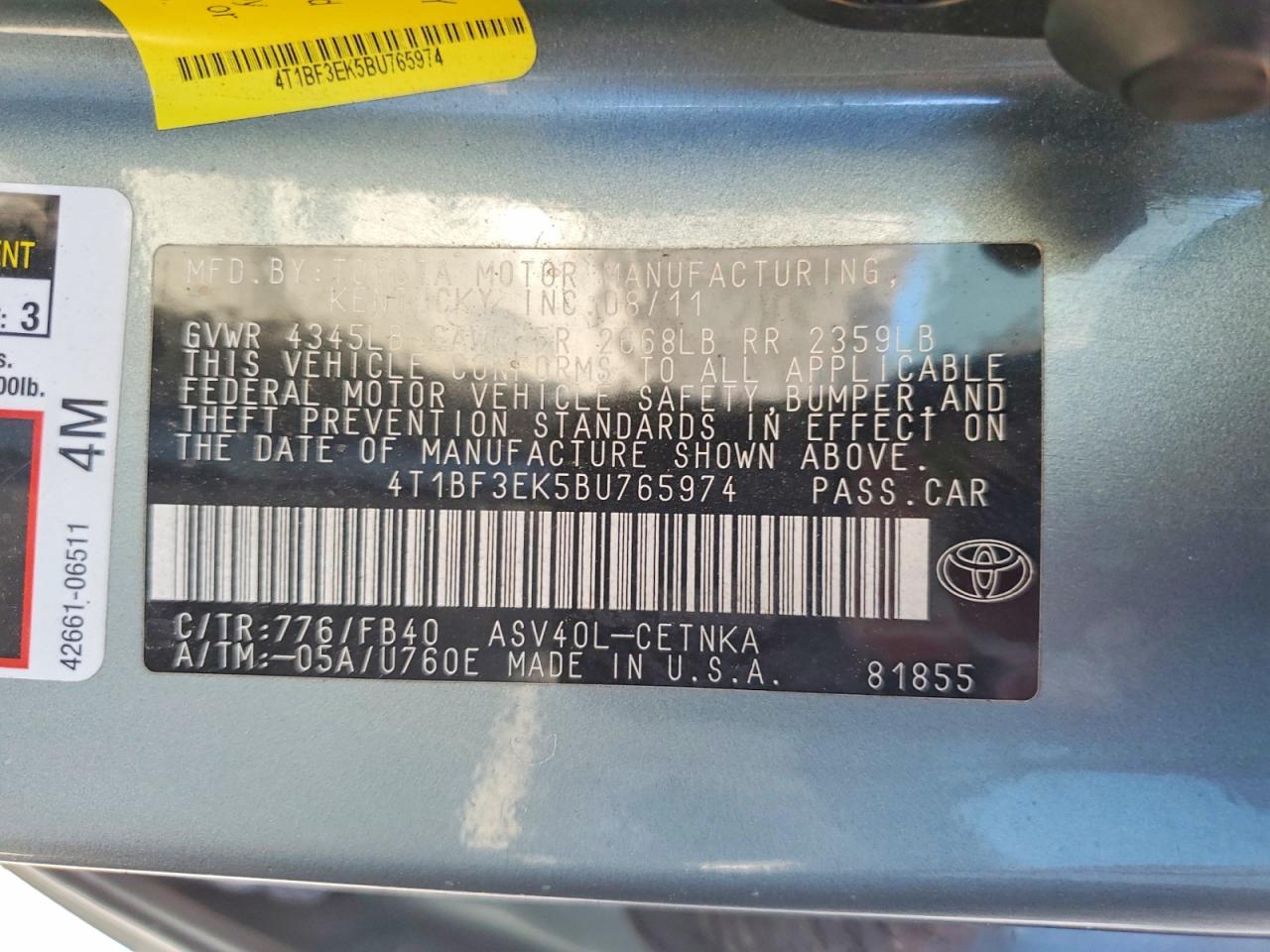 2011 TOYOTA CAMRY BASE photo 13