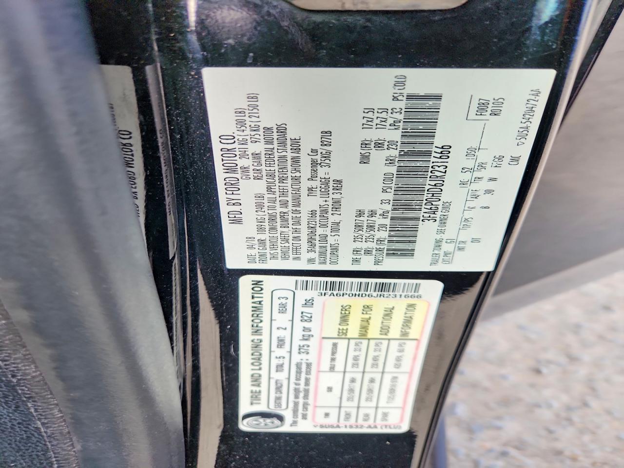 2018 FORD FUSION SE photo 13