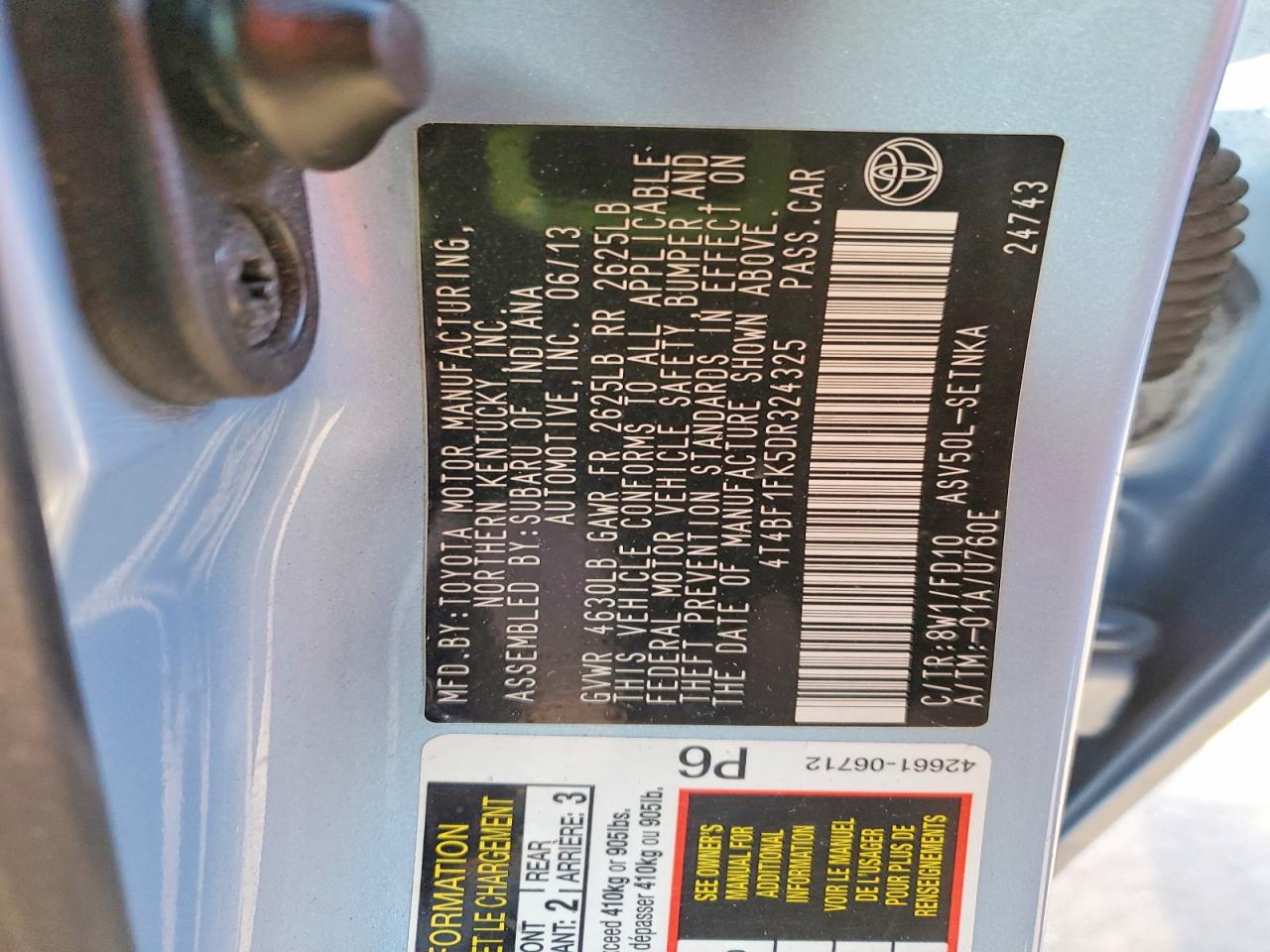 2013 TOYOTA CAMRY L photo 12