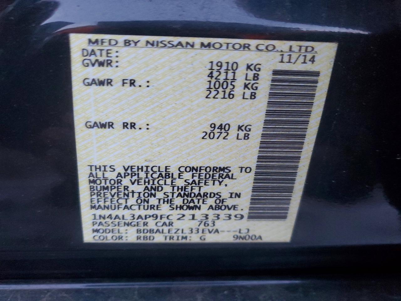 2015 NISSAN ALTIMA 2.5 photo 13