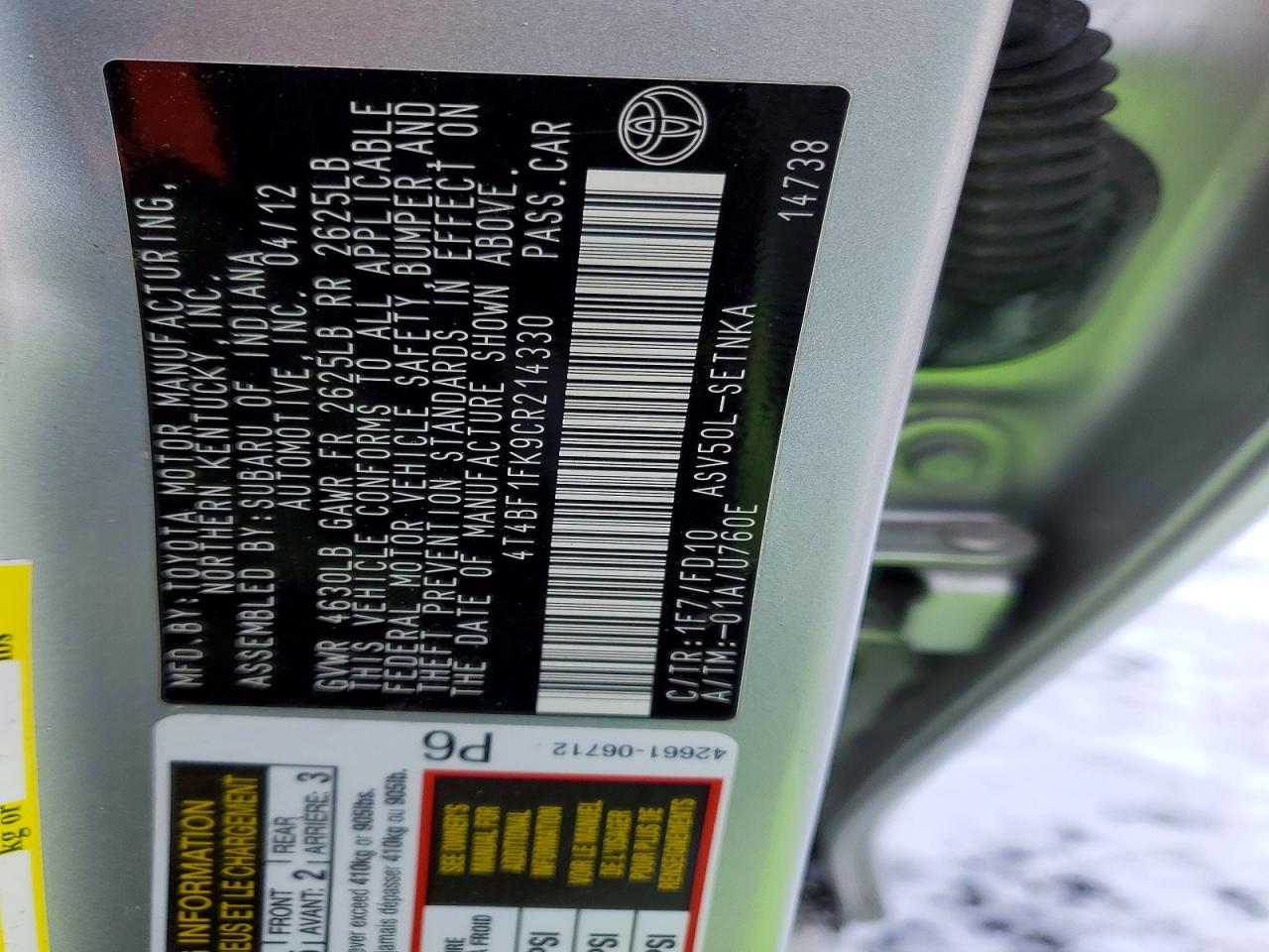 2012 TOYOTA CAMRY BASE photo 25