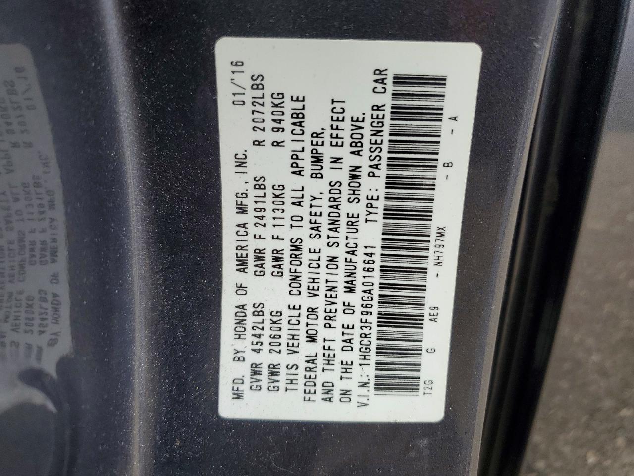 2016 HONDA ACCORD TOURING photo 12