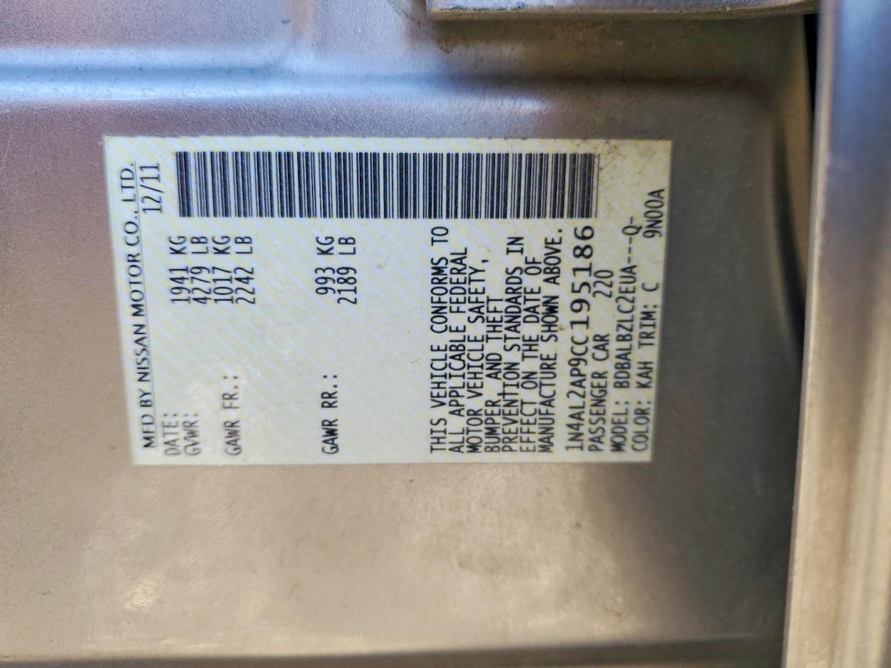 2012 NISSAN ALTIMA photo 12