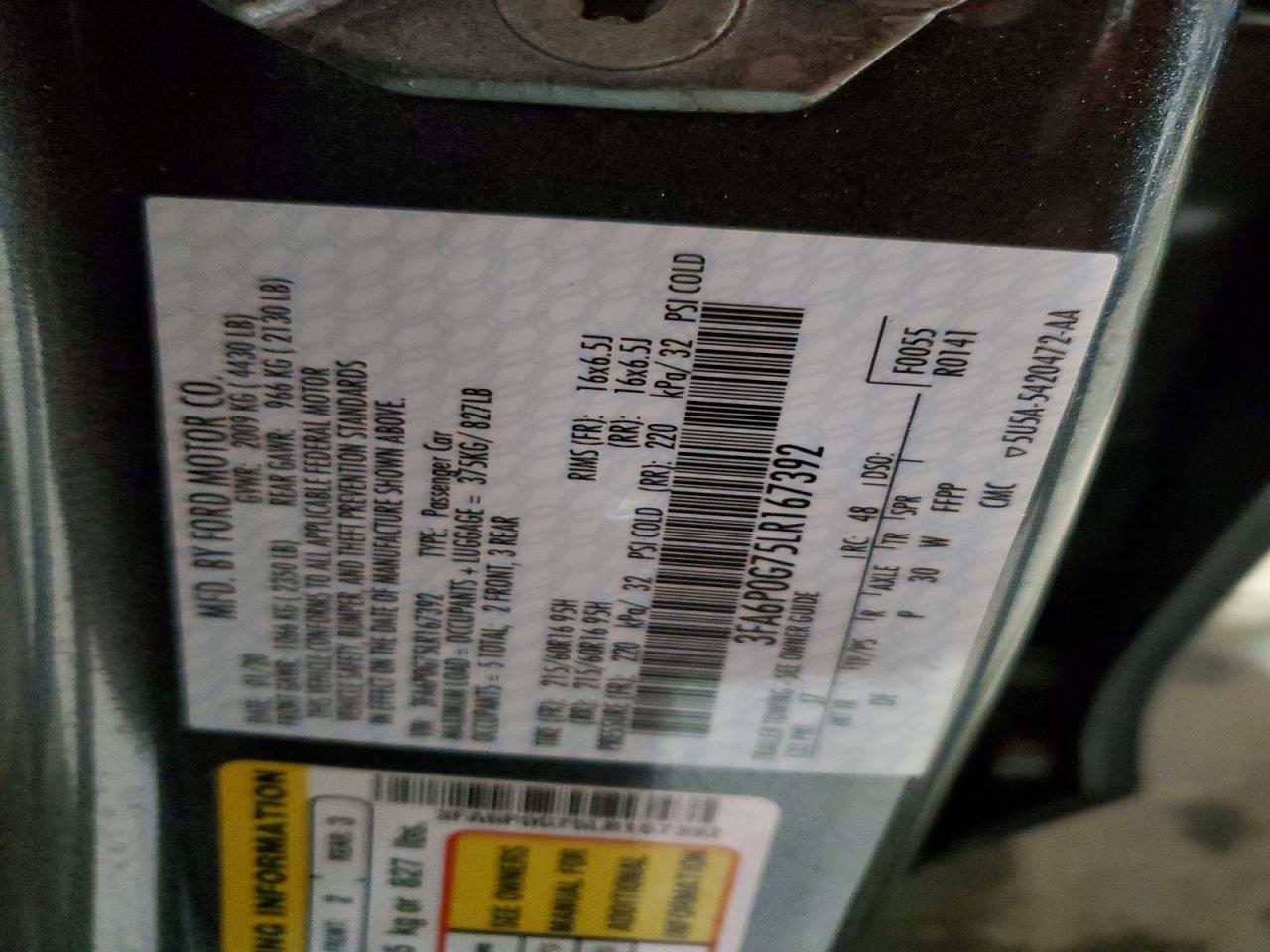 2020 FORD FUSION S photo 12