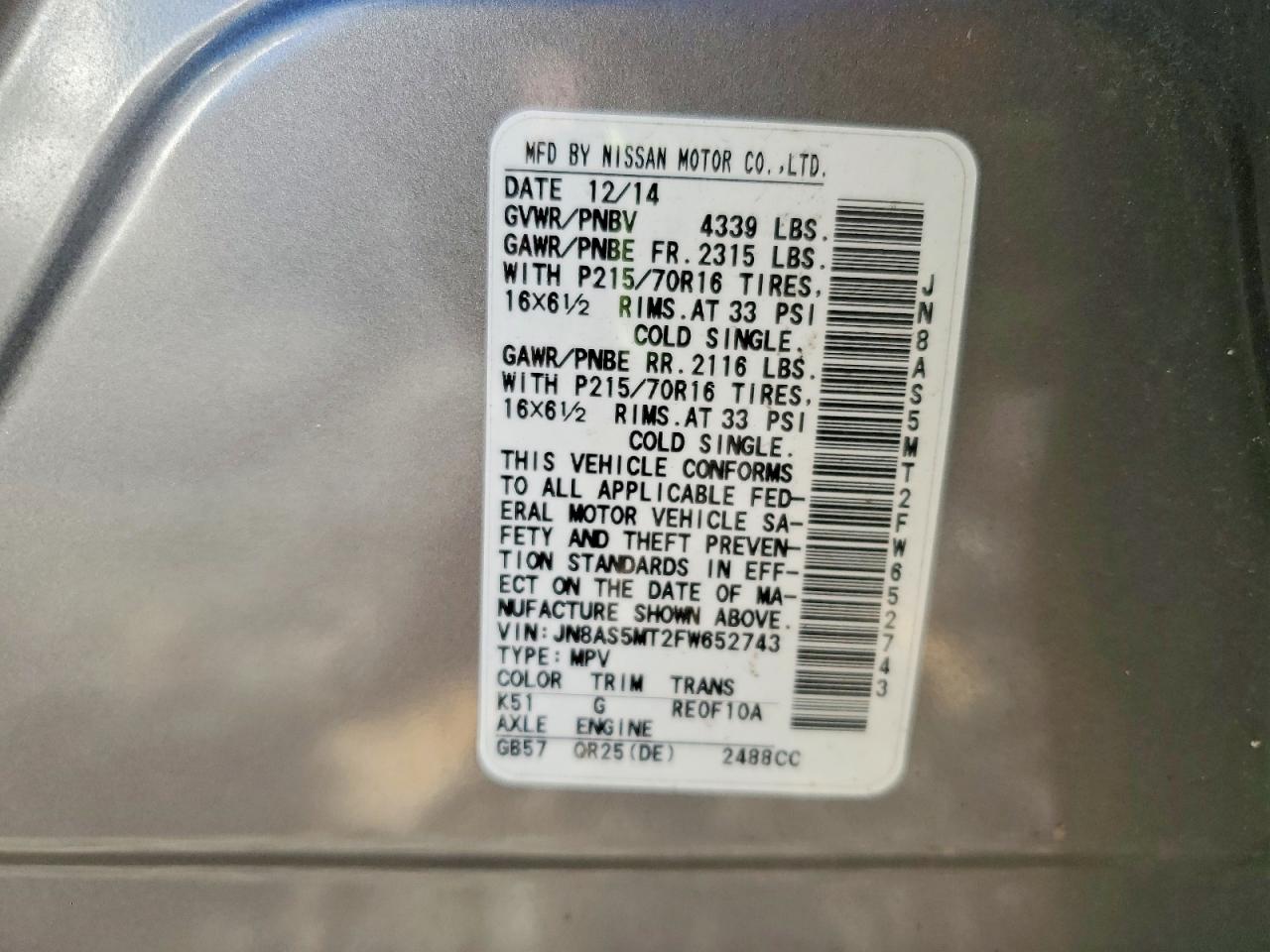 2015 NISSAN ROGUE SELECT S photo 13