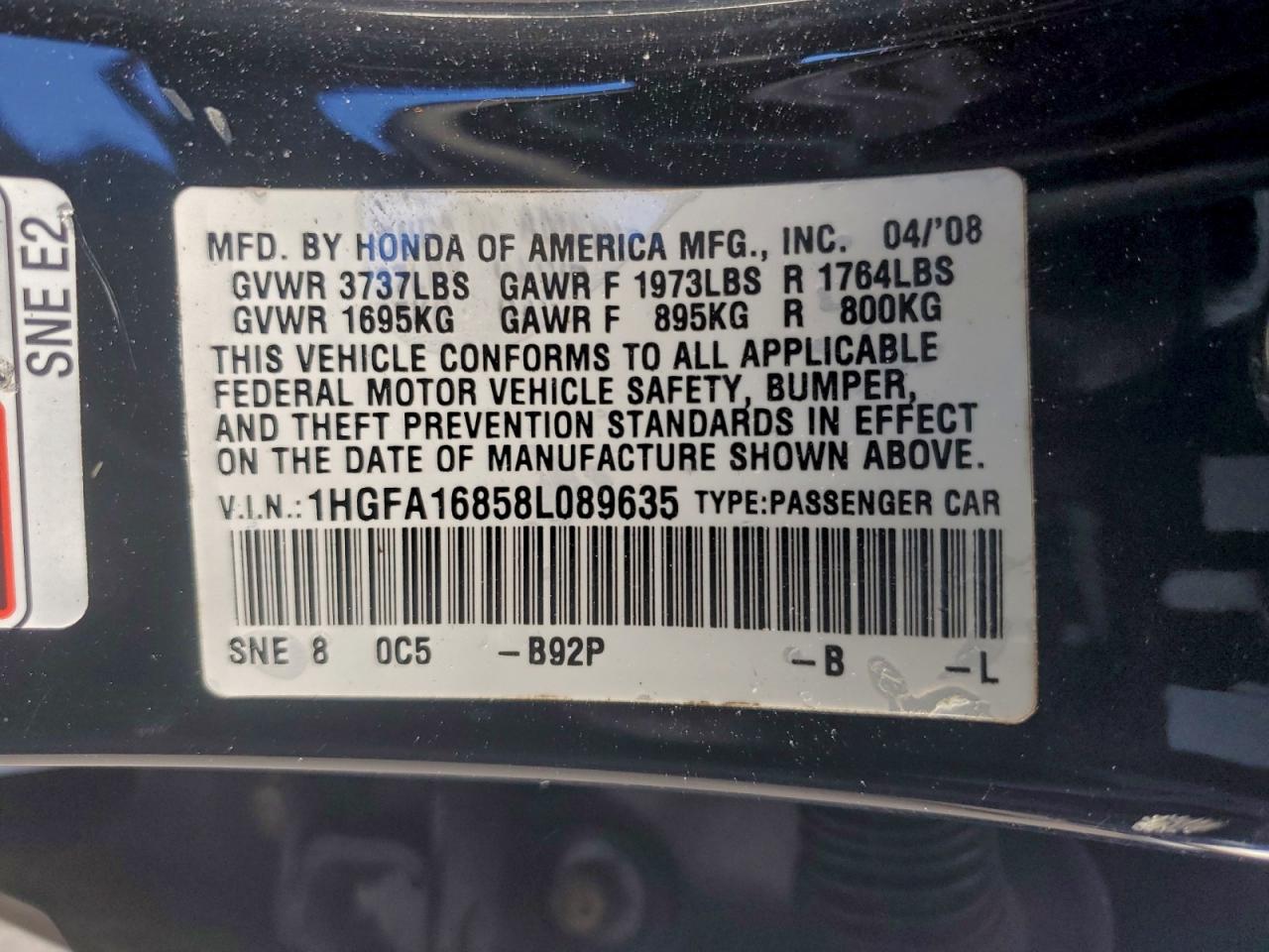 2008 HONDA CIVIC EX photo 12