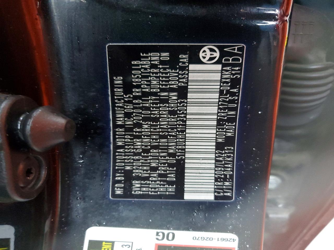 2015 TOYOTA COROLLA L photo 12
