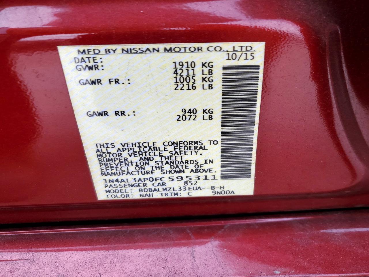 2015 NISSAN ALTIMA 2.5 photo 13