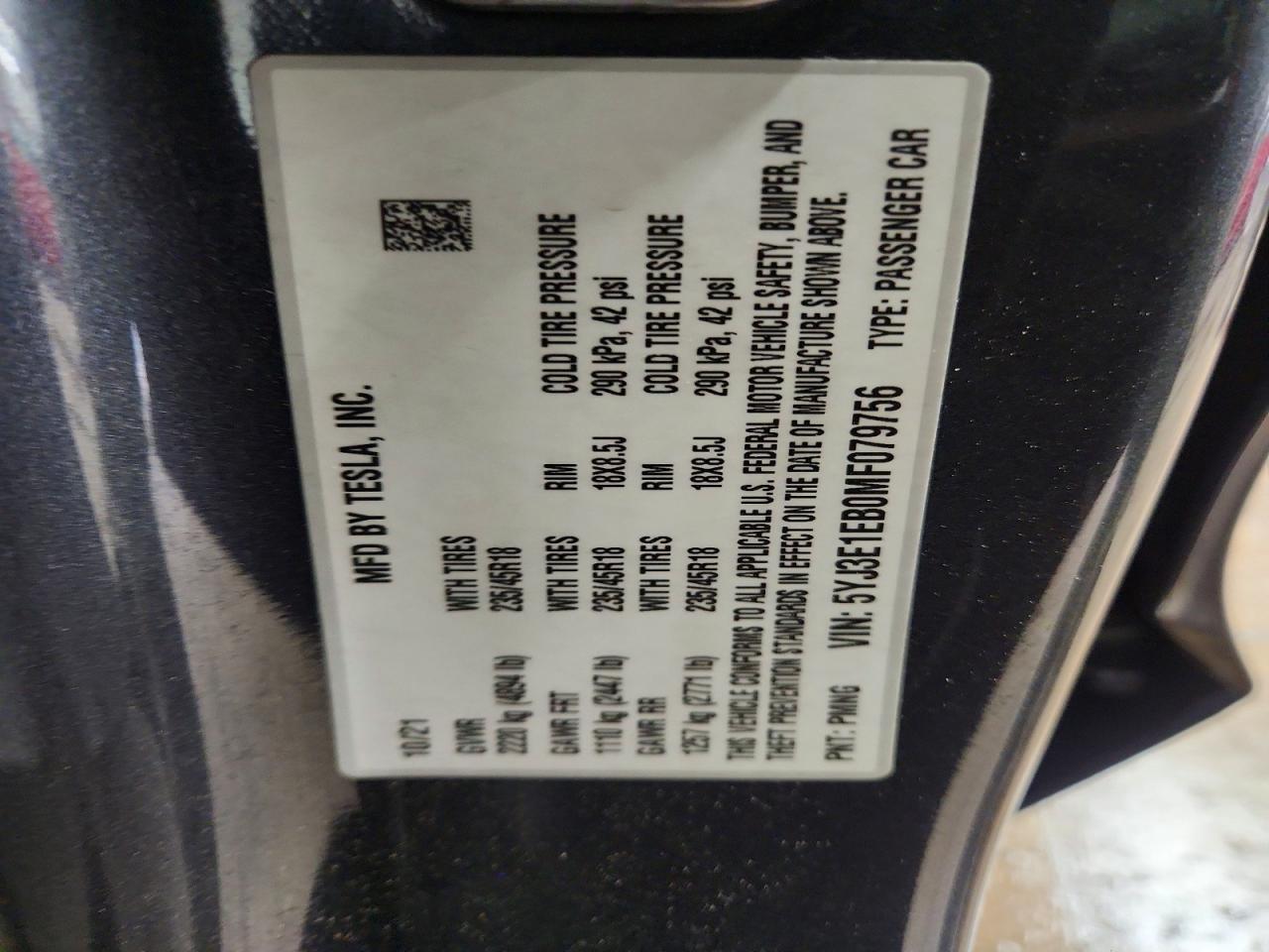 2021 TESLA MODEL 3 photo 12