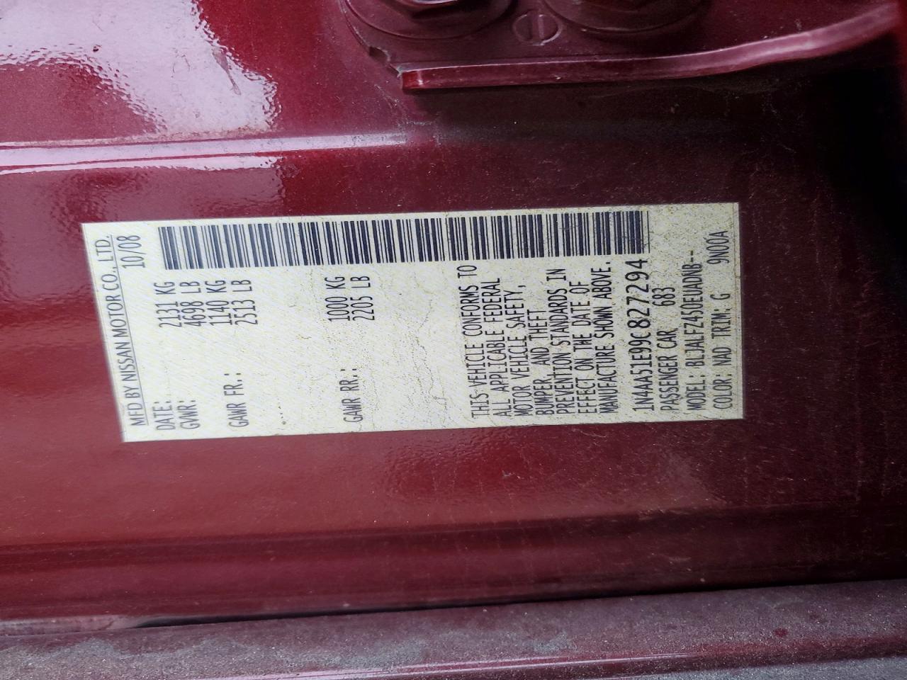 2009 NISSAN MAXIMA S photo 12