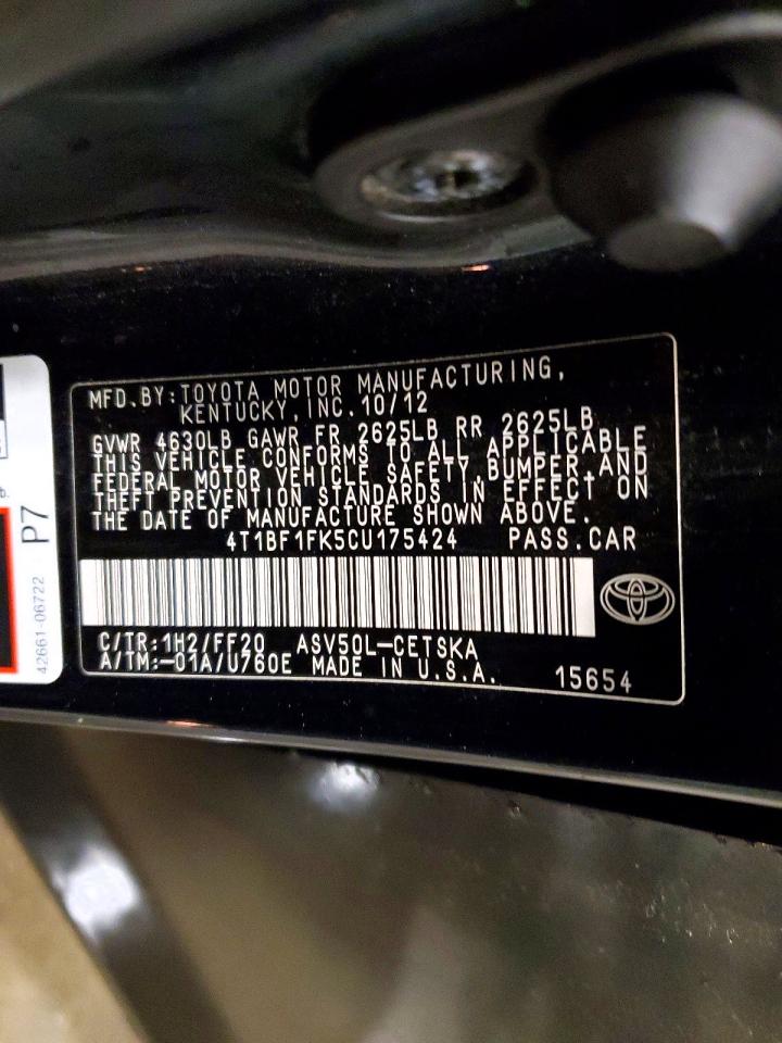 2012 TOYOTA CAMRY BASE photo 12